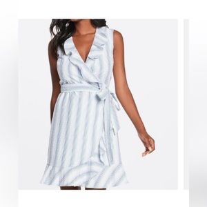 Draper James striped blue & white ruffle wrap dress